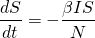 \begin{align*} \frac{dS}{dt} = -\frac{\beta I S}{N} \end{align*}